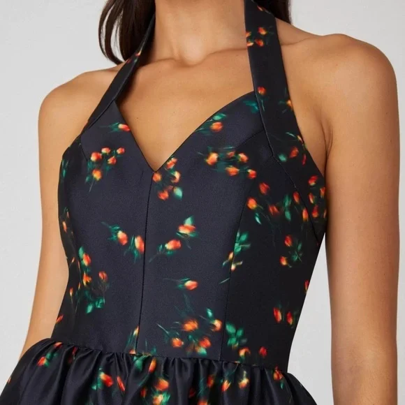 SHOSHANNA’s Midnight Georgia Elegant Midnight Floral Halter Dress